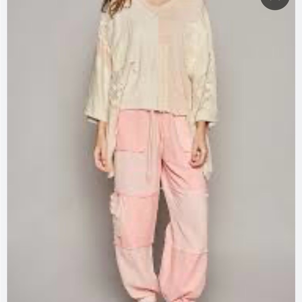 POL Pink color block cotton French terry gauze distressed drawstring joggers NEW - Picture 5 of 16